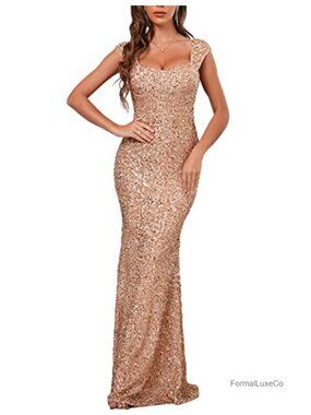 Sequin Fishtail Maxi Dress Sleeveless Gatsby Evening Gown